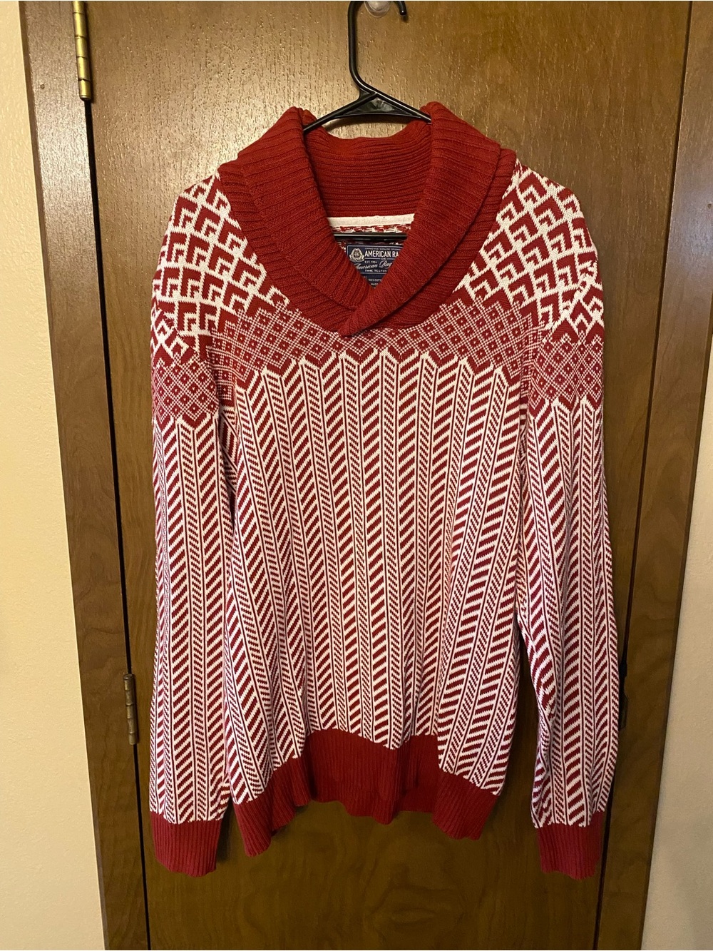 American Rag Red and White Cowl Neck Fair Isle Sweater
